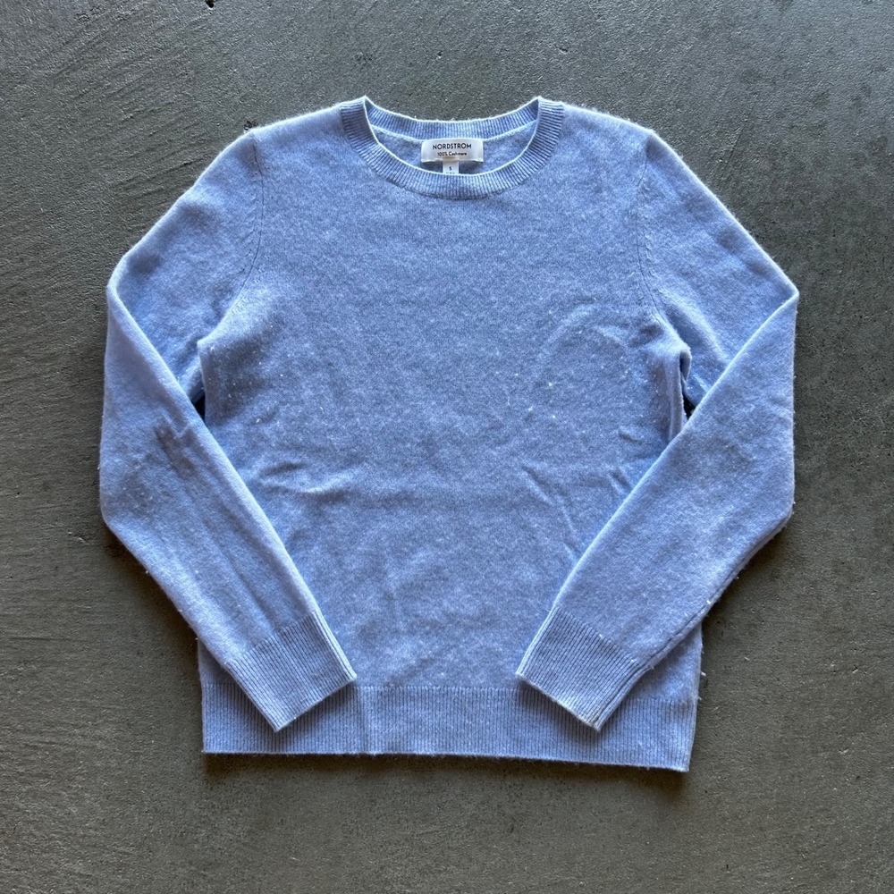 Nordstrom Cashmere Sweater Womens Small Light Blue Crewneck Long Sleeve Pullover